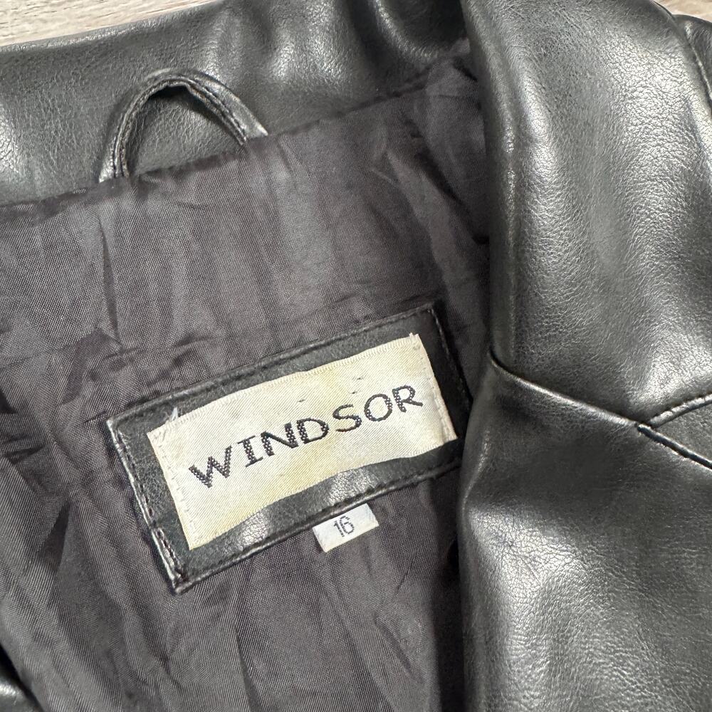 Vintage Y2K Black Faux Leather Trench Coat Long Matrix Goth Moto Duster Fall 16 - Picture 5 of 8